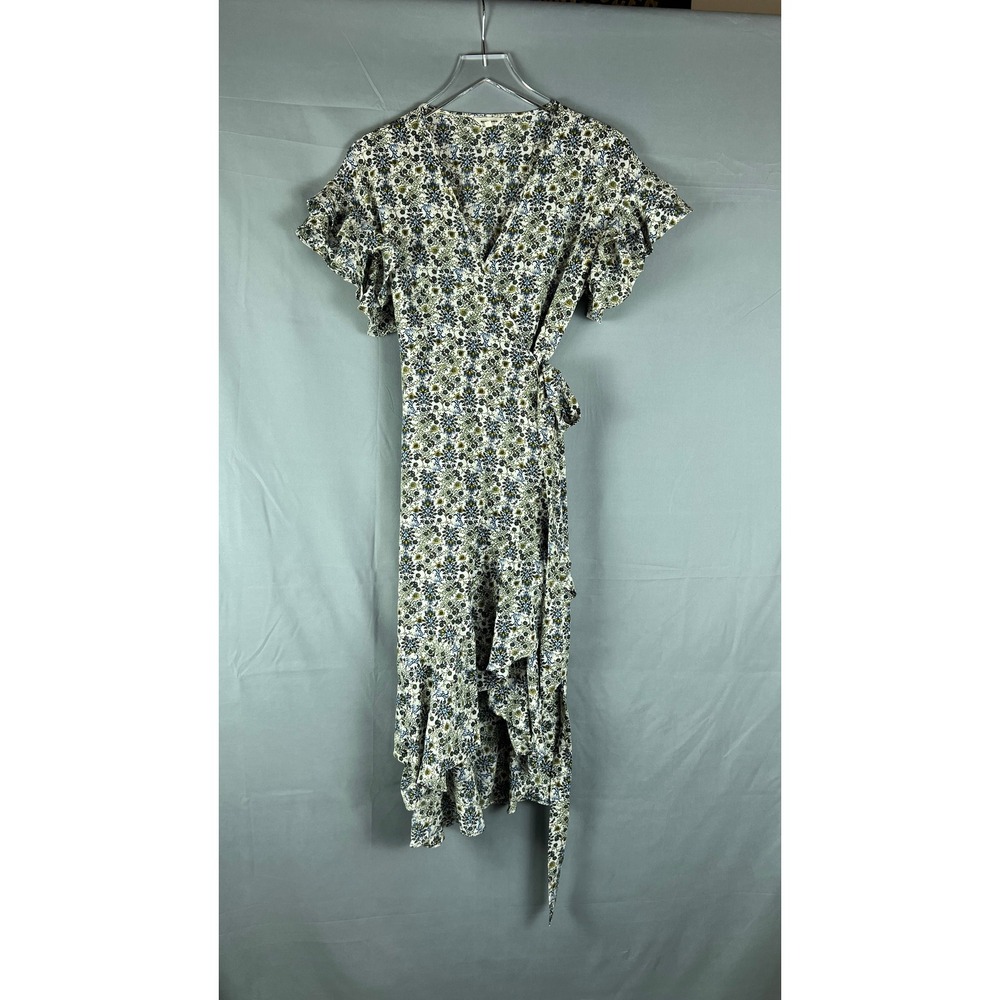 Max Studio Wrap Midi Dress Womens Small Multi Floral Tie Front Flutter Sleeve